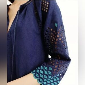 J. Crew • oversized cotton linen embroidered eyelets popover blouse
